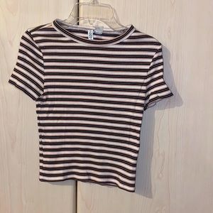 H&M Divided pink and black striped crop top